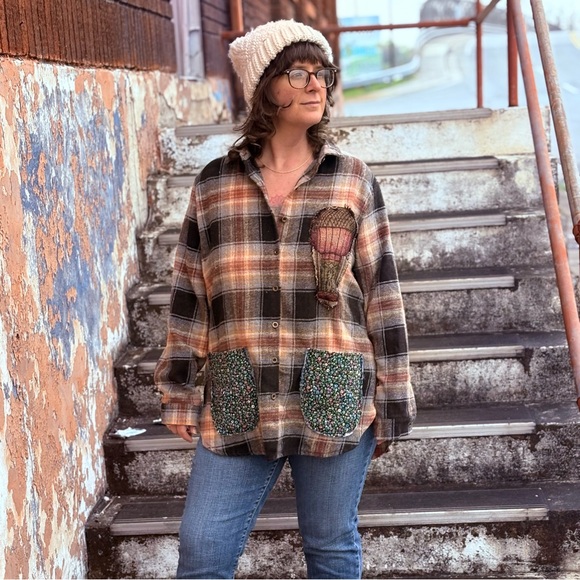 SOLD Bright Eyes Upcycled Flannel - Picture 2 of 10